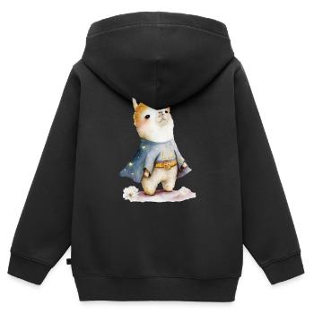 Mignon curieux Alpaga Prince Espace Animal Cadeau - Sweat Premium à capuche zippé enfant bio - noir - Dos - AI Model Kid Male (0cm)