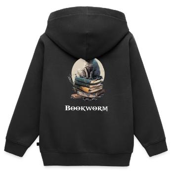 Bücherwurm, die gelehrte Katze - Kinder Premium Organic Zip Hoodie - Schwarz - Hinten - AI Model Kid Male (0cm)