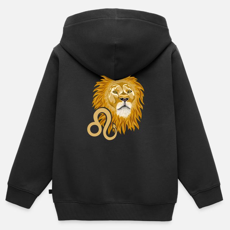 Signe du zodiaque Lion - Sweat Premium à capuche zippé enfant bio - noir
