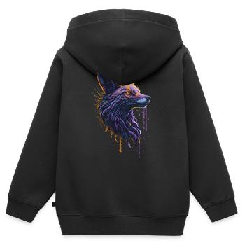 Peinture orange et violette Fox Head Illustration Desi - Sweat Premium à capuche zippé enfant bio - noir - Dos - AI Model Kid Male (0cm)