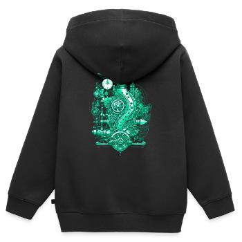 Steampunk steam engine with clockwork and technology - Kids Premium Organic Zip-up Hoodie - black - Back - AI Model Kid Male (0cm)