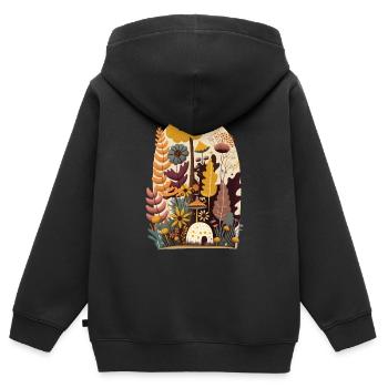 Flower Meadow Jardin Fleurs Plantes Flore Automne - Sweat Premium à capuche zippé enfant bio - noir - Dos - AI Model Kid Male (0cm)