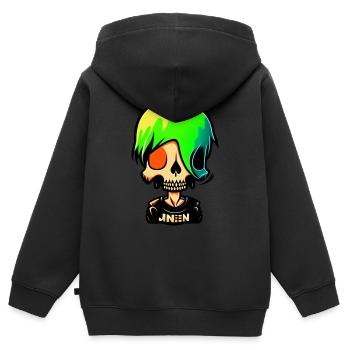 Squelette yeux rouge - Sweat Premium à capuche zippé enfant bio - noir - Dos - AI Model Kid Male (0cm)