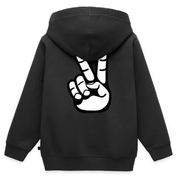 Signe de paix, signe de victoire - Sweat Premium à capuche zippé enfant bio - noir - Dos - AI Model Kid Male (0cm)