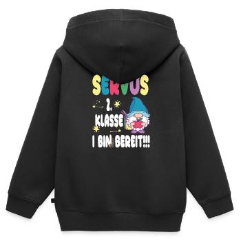 farbenfrohes Design für den Schulstart - Servus - Kinder Premium Organic Zip Hoodie - Schwarz - Hinten - AI Model Kid Male (0cm)