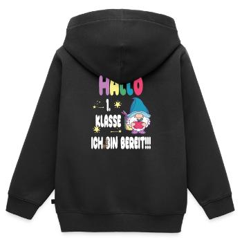 lustiges T-Shirt für den Schulstart - Hallo - Kinder Premium Organic Zip Hoodie - Schwarz - Hinten - AI Model Kid Male (0cm)