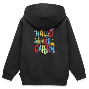 lustiges und farbenfrohes Kindergarten T-Shirt - Kinder Premium Organic Zip Hoodie - Schwarz - Hinten - AI Model Kid Male (0cm)