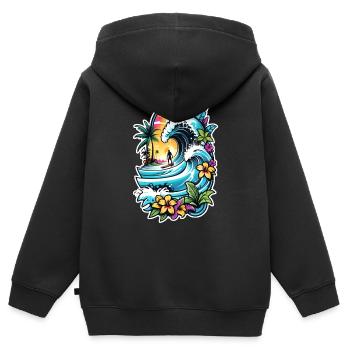 Surfen Strand Palme Sonnenschein Urlaub - Kinder Premium Organic Zip Hoodie - Schwarz - Hinten - AI Model Kid Male (0cm)