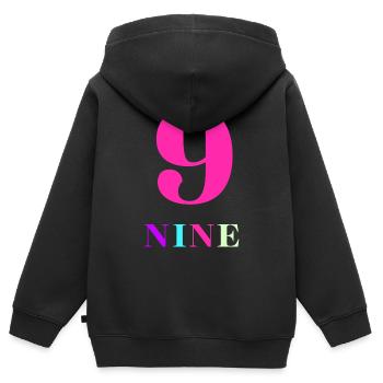 Neun-9-jähriges Jubiläum - Kinder Premium Organic Zip Hoodie - Schwarz - Hinten - AI Model Kid Male (0cm)