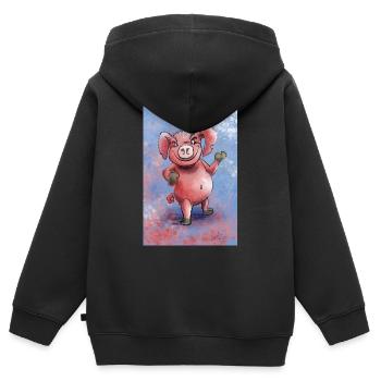 Funny cartoon pig - Kids Premium Organic Zip-up Hoodie - black - Back - AI Model Kid Male (0cm)