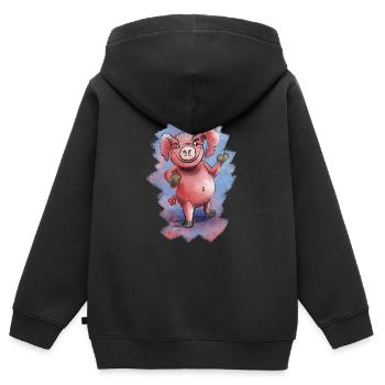 Grincheux drôle cochon - Sweat Premium à capuche zippé enfant bio - noir - Dos - AI Model Kid Male (0cm)