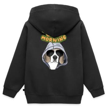 Bonjour Beagle - Sweat Premium à capuche zippé enfant bio - noir - Dos - AI Model Kid Male (0cm)
