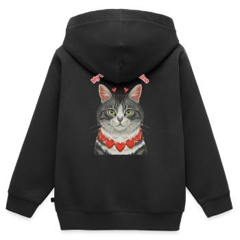Mon chat est mon valentin - Sweat Premium à capuche zippé enfant bio - noir - Dos - AI Model Kid Male (0cm)