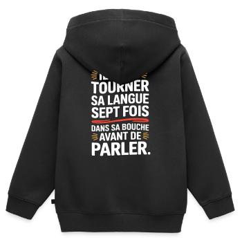 Il faut tourner sa langue sept fois dans sa bouch - Sweat Premium à capuche zippé enfant bio - noir - Dos - AI Model Kid Male (0cm)