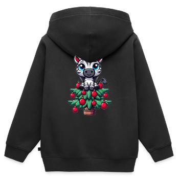 arbre de Noël zèbre drôle arbre de Noël fantaisiste - Sweat Premium à capuche zippé enfant bio - noir - Dos - AI Model Kid Male (0cm)