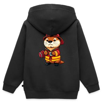 Feuerwehrmann Biber bereit für den Einsatz - Kinder Premium Organic Zip Hoodie - Schwarz - Hinten - AI Model Kid Male (0cm)