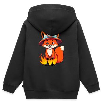 Rätselhafter Fuchs mit loderndem Hut - Kinder Premium Organic Zip Hoodie - Schwarz - Hinten - AI Model Kid Male (0cm)