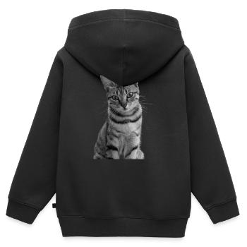 Katze weiß-schwarz Katze schwarzweiß - Kinder Premium Organic Zip Hoodie - Schwarz - Hinten - AI Model Kid Male (0cm)