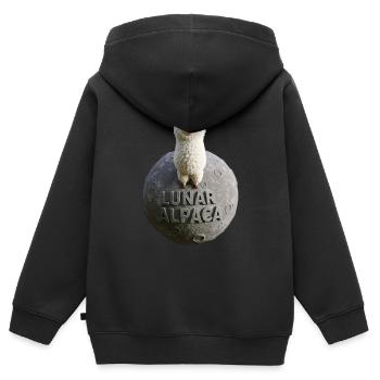 Kosmisches Alpaka - Kosmisches Lächeln! - Kinder Premium Organic Zip Hoodie - Schwarz - Hinten - AI Model Kid Male (0cm)