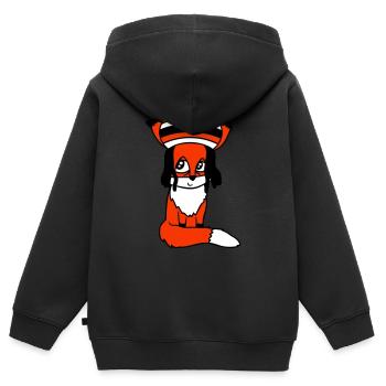 Fox Raggae Jamaica Hat Rasta Curls Chill Hat - Sweat Premium à capuche zippé enfant bio - noir - Dos - AI Model Kid Male (0cm)