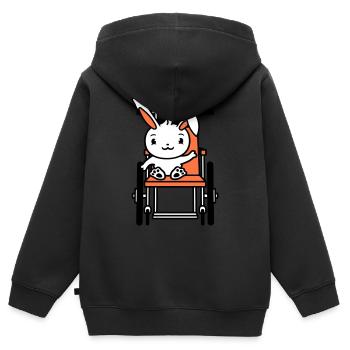 Hase Rollstuhl winkt behindert laufen krank Beine - Kinder Premium Organic Zip Hoodie - Schwarz - Hinten - AI Model Kid Male (0cm)