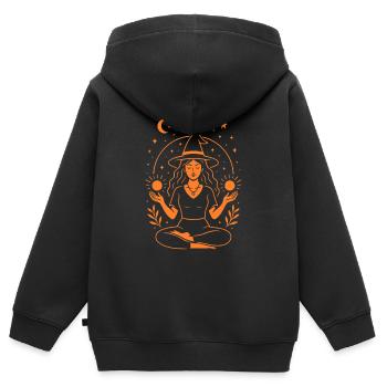 Hexe in der Meditation Magie und Energie Orange - Kinder Premium Organic Zip Hoodie - Schwarz - Hinten - AI Model Kid Male (0cm)