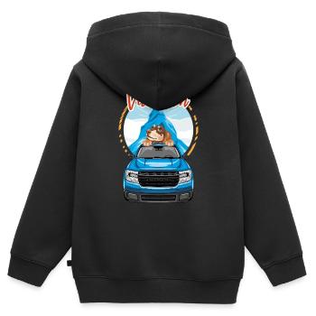 Chien teckel rêveur voyageant dans un pick-up - Sweat Premium à capuche zippé enfant bio - noir - Dos - AI Model Kid Male (0cm)