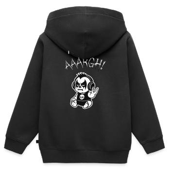 First Words of Doom - Kinder Premium Organic Zip Hoodie - Schwarz - Hinten - AI Model Kid Male (0cm)