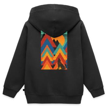 Landschaft (Wolf, Dreiecke) - Kinder Premium Organic Zip Hoodie - Schwarz - Hinten - AI Model Kid Male (0cm)