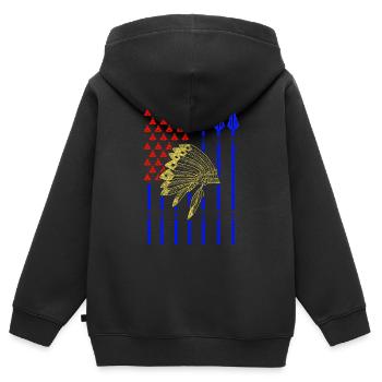 USA Amerikanischer Ureinwohner mit Flagge - Kinder Premium Organic Zip Hoodie - Schwarz - Hinten - AI Model Kid Male (0cm)