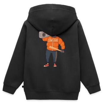 Gangster mit Baseballschläger und Ghettoblaster - Kinder Premium Organic Zip Hoodie - Schwarz - Hinten - AI Model Kid Male (0cm)