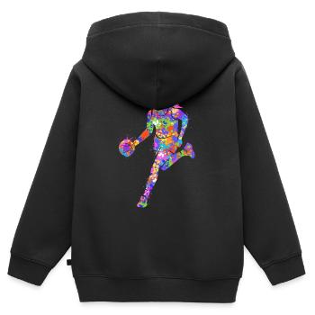 Joueur de basket-ball coloré joueur de basket-ball basket-ball - Sweat Premium à capuche zippé enfant bio - noir - Dos - AI Model Kid Male (0cm)