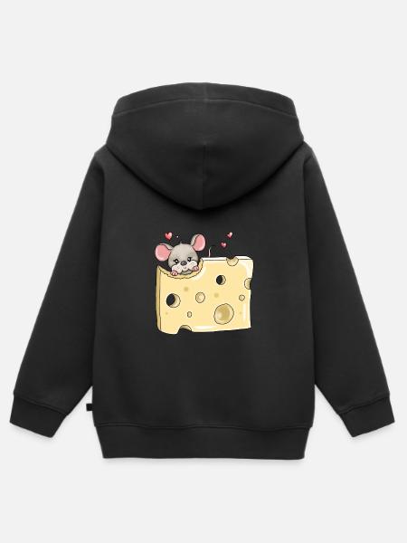 Hungrige Maus Löcher Käse - Kinder Premium Organic Zip Hoodie - Schwarz