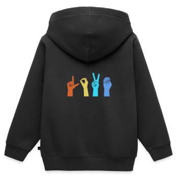 Gebärdensprache Gebärde ASL gehörlos - Kinder Premium Organic Zip Hoodie - Schwarz - Hinten - AI Model Kid Male (0cm)