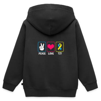 Down Syndrom - Kinder Premium Organic Zip Hoodie - Schwarz - Hinten - AI Model Kid Male (0cm)