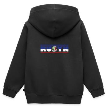 Rusyn Slawen Rusnak Karpaten-Rus Herkunft - Kinder Premium Organic Zip Hoodie - Schwarz - Hinten - AI Model Kid Male (0cm)
