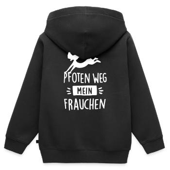 Pfoten weg - mein Frauchen - Kinder Premium Organic Zip Hoodie - Schwarz - Hinten - AI Model Kid Male (0cm)