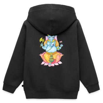 Zentangle Ganesha - Sweat Premium à capuche zippé enfant bio - noir - Dos - AI Model Kid Male (0cm)