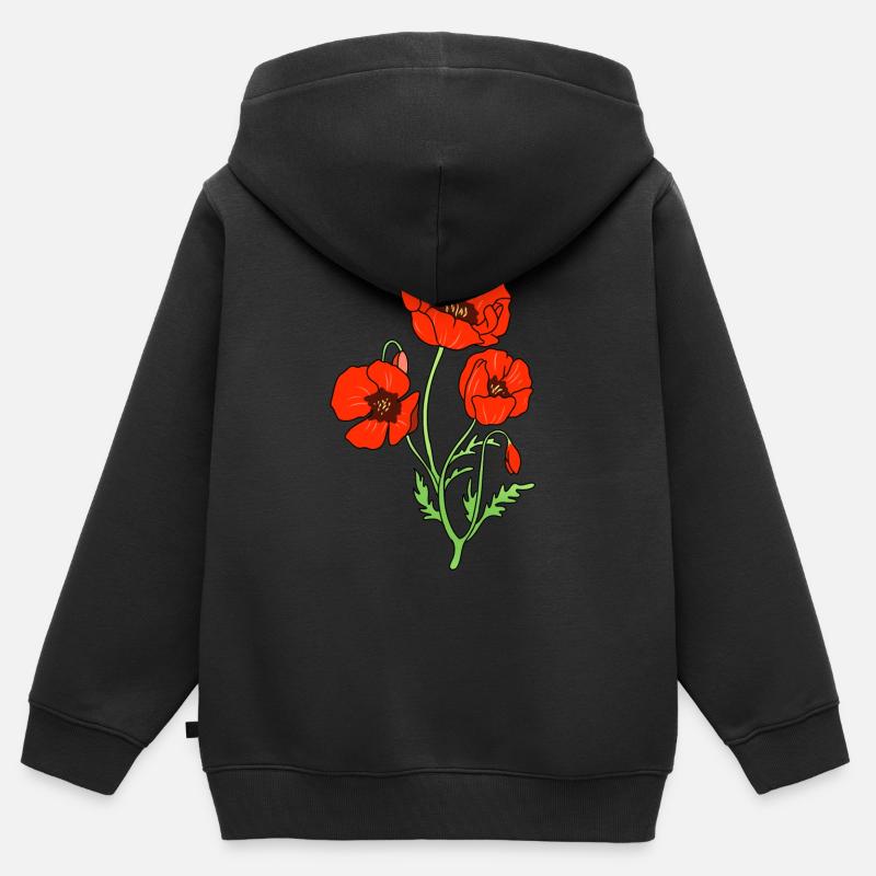 Coquelicot - Sweat Premium à capuche zippé enfant bio - noir