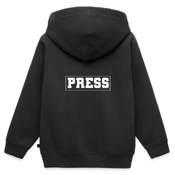 Autor Presse (Medien) - Kinder Premium Organic Zip Hoodie - Schwarz - Hinten - AI Model Kid Male (0cm)