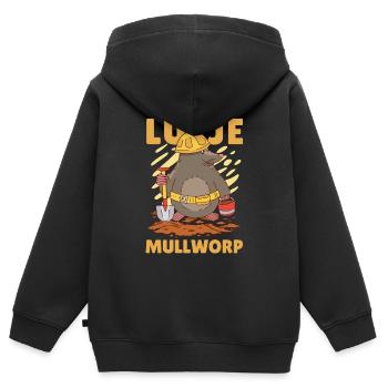 Lütje Mullworp Low German Mole - Kids Premium Organic Zip-up Hoodie - black - Back - AI Model Kid Male (0cm)