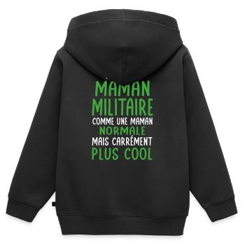 J'ai une maman militaire plus cool - Sweat Premium à capuche zippé enfant bio - noir - Dos - AI Model Kid Male (0cm)