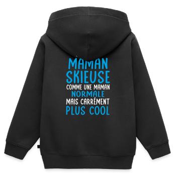 J'ai une maman skieuse plus cool - Sweat Premium à capuche zippé enfant bio - noir - Dos - AI Model Kid Male (0cm)