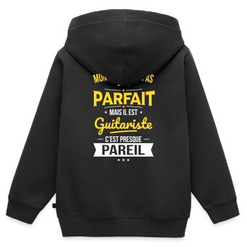 Mon papa n'est pas parfait - Guitariste - Sweat Premium à capuche zippé enfant bio - noir - Dos - AI Model Kid Male (0cm)