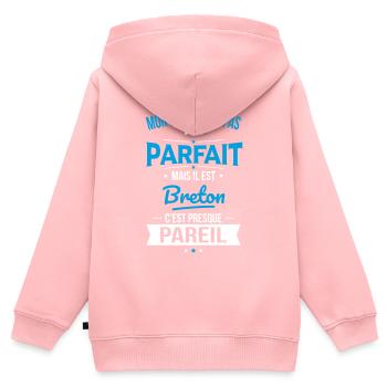 Mon papa n'est pas parfait - Breton - Sweat Premium à capuche zippé enfant bio - rose - Dos - AI Model Kid Female (0cm)