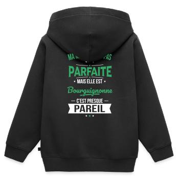 Ma maman n'est pas parfaite - Bourguignonne - Sweat Premium à capuche zippé enfant bio - noir - Dos - AI Model Kid Male (0cm)