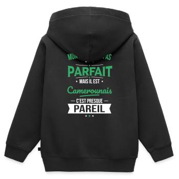 Mon papa n'est pas parfait - Camerounais - Sweat Premium à capuche zippé enfant bio - noir - Dos - AI Model Kid Male (0cm)
