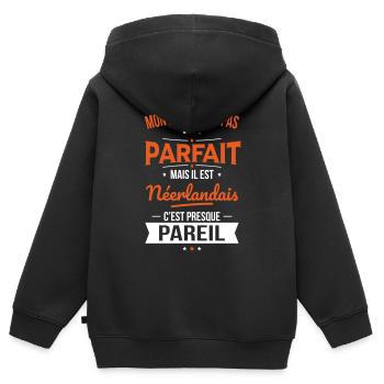 Mon papa n'est pas parfait - Néerlandais - Sweat Premium à capuche zippé enfant bio - noir - Dos - AI Model Kid Male (0cm)