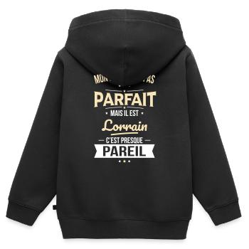 Mon papa n'est pas parfait - Lorrain - Sweat Premium à capuche zippé enfant bio - noir - Dos - AI Model Kid Male (0cm)