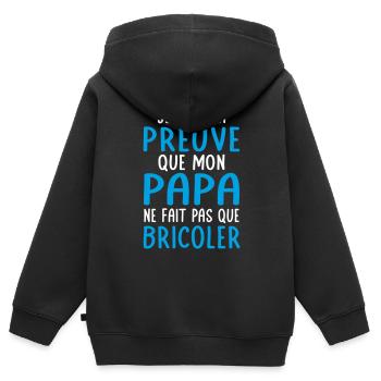 Mon papa ne fait pas que bricoler - Sweat Premium à capuche zippé enfant bio - noir - Dos - AI Model Kid Male (0cm)
